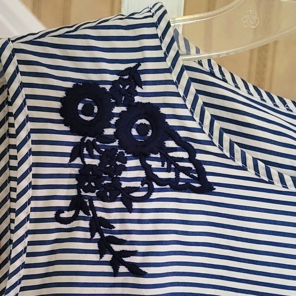 BROOKS BROTHERS Cotton Blue White Striped Peplum Top Size 10P - Picture 5 of 10